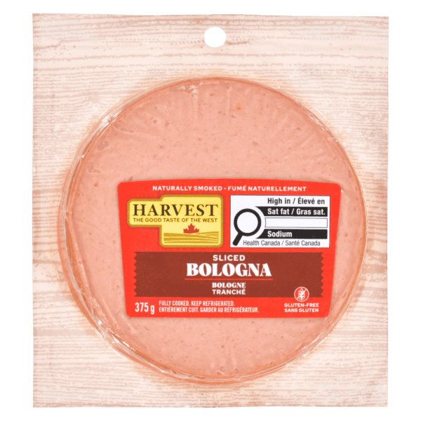 a package of sliced bologna on a white background