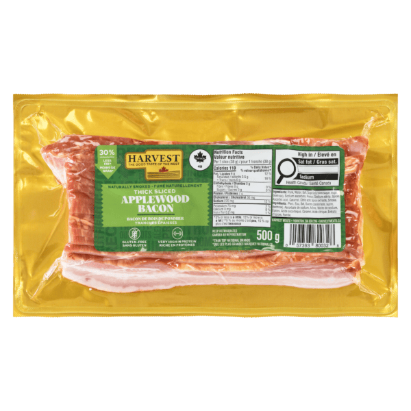 A package of Applewood bacon on a white background