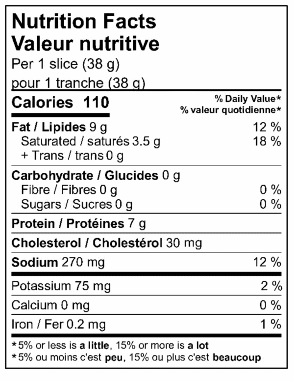 white nutritional label with black text