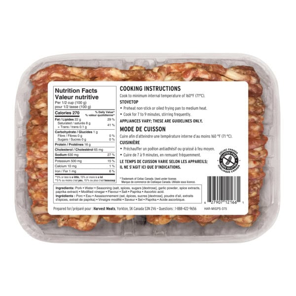 Harvest Mild Italian Ground Pork Sausage Meat