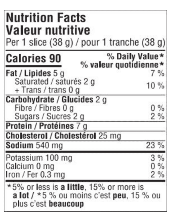 A nutrition facts label